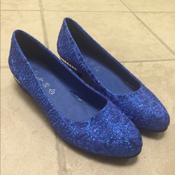 Shoes - Blue Floral Slip on Flats Shoes - Blue Floral Slip on Flats